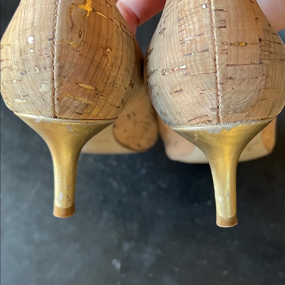 Kate Spade Tan and Gold Pointed Cork Heels - Picture 6 of 11
